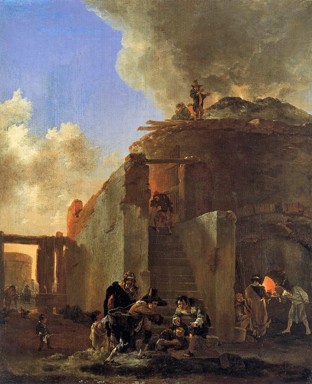 beggars in front of a roman limekiln